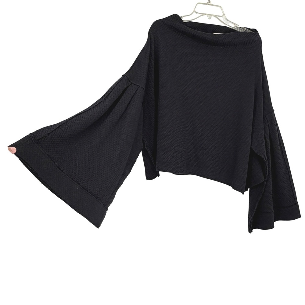Free People We The Free L Black Oversized Poncho Top Extreme Bell Sleeves